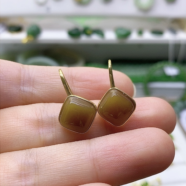 和田玉耳饰银S925镶嵌