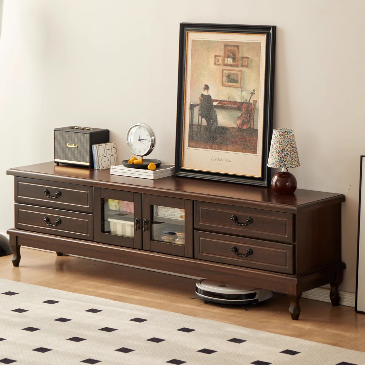 美式虎腿全实木电视柜组合简约客厅小户型地柜茶几电视机柜组合墙