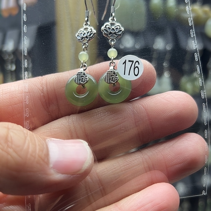 和田玉耳饰银S925镶嵌