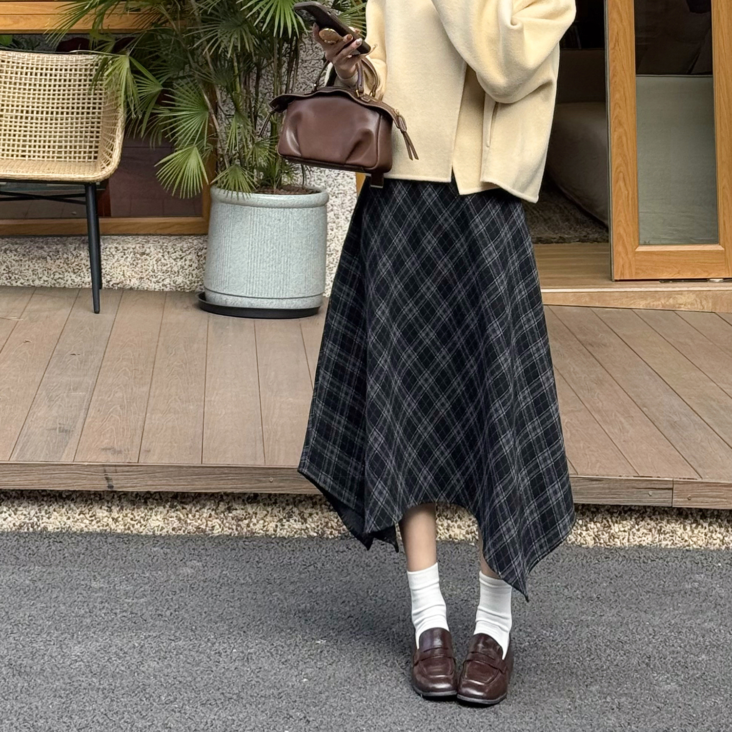 【现货】【浪漫步调】FS512X042格纹不规则伞裙