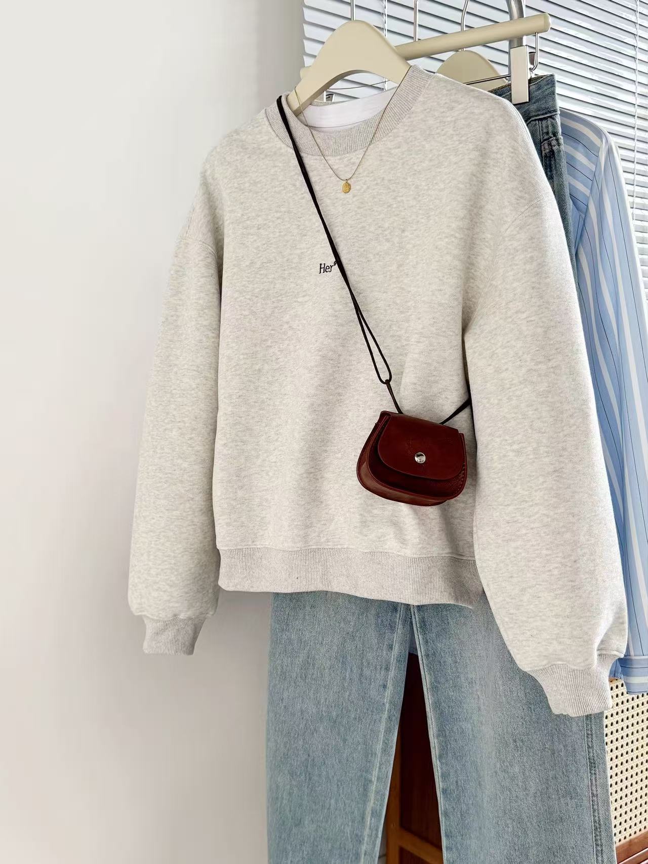 秋冬季新款圆领加绒加厚卫衣男女宽松休闲上衣