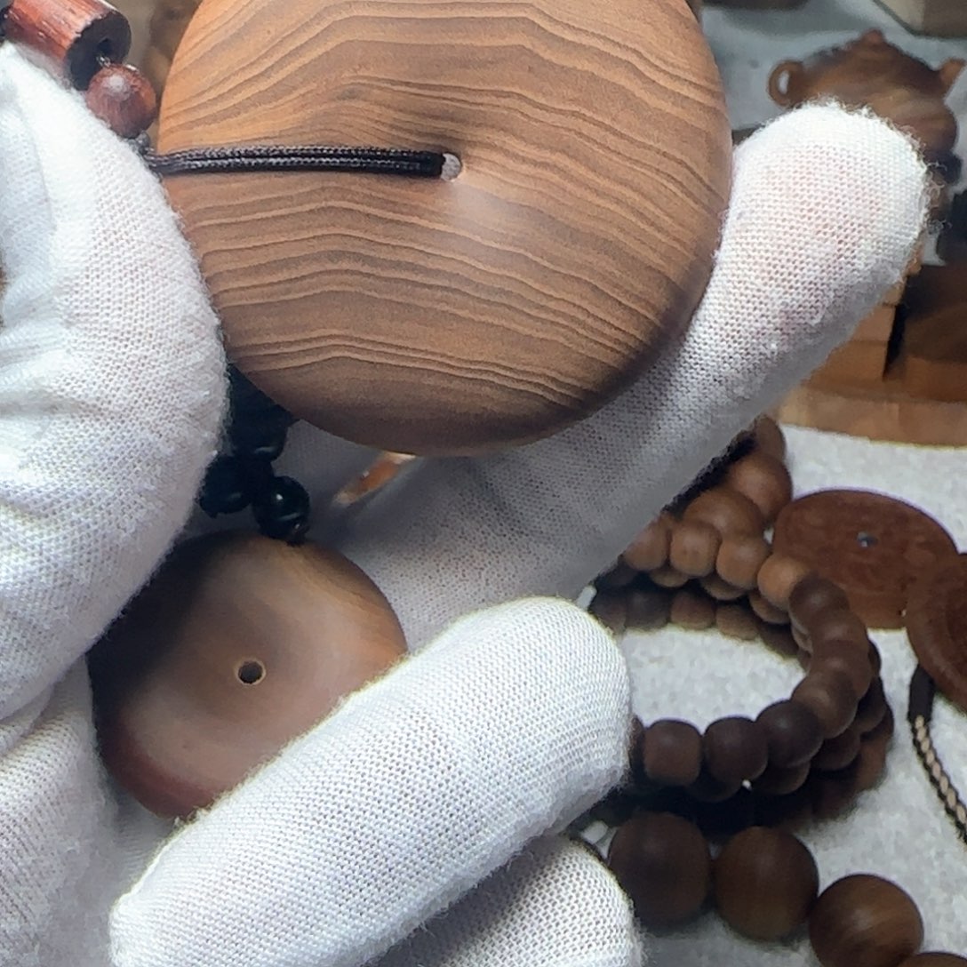 檀香木平安扣黑肉山水纹印度老山檀香