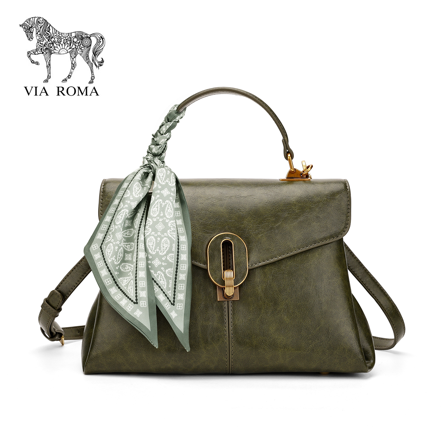 罗马路.轻奢时尚锁扣高级感手提小方包通勤斜跨包L25-235绿色