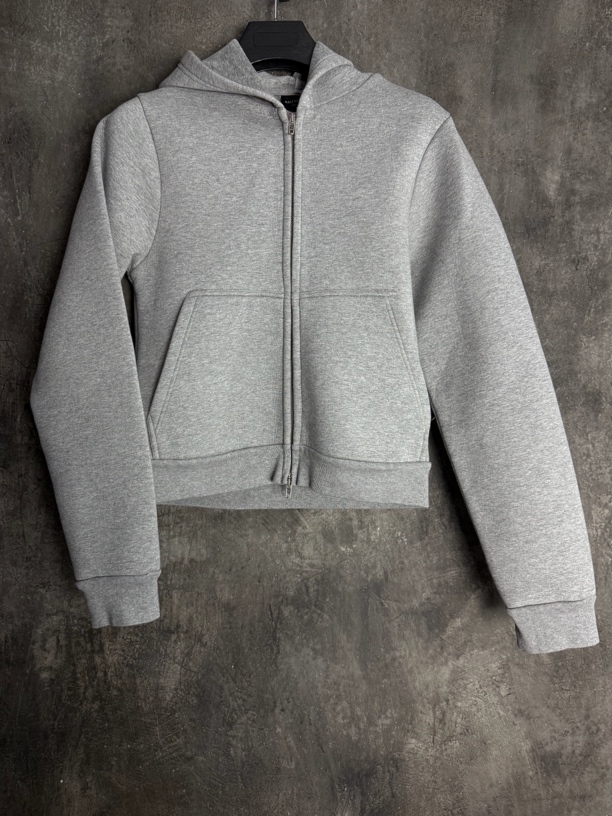 全新未使用 Balenciaga/巴黎世家 灰色太空棉帽子3B刺绣拉链帽衫