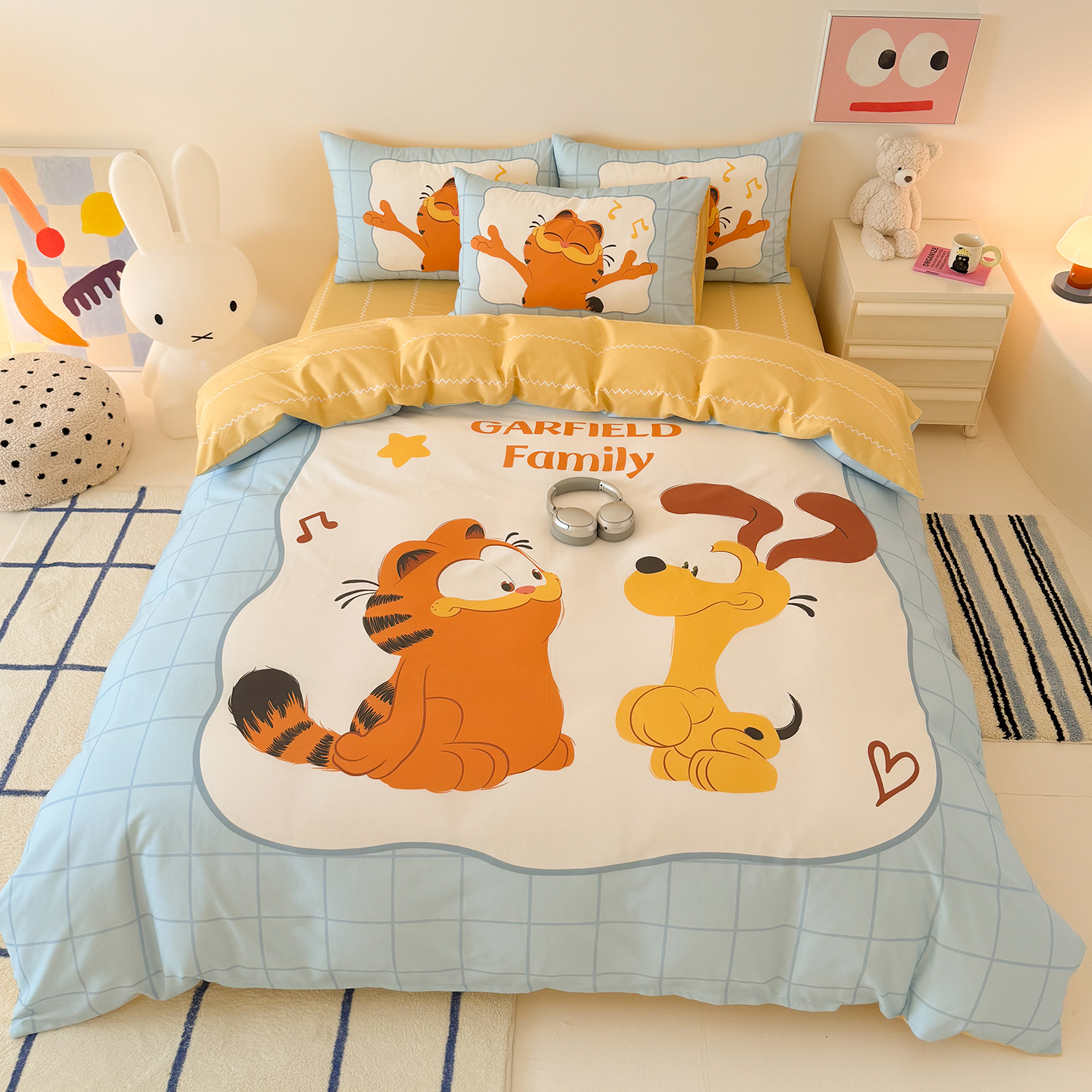 加菲猫卡通纯棉四件套儿童单人被套床单被罩柔软宿舍床全棉三件套