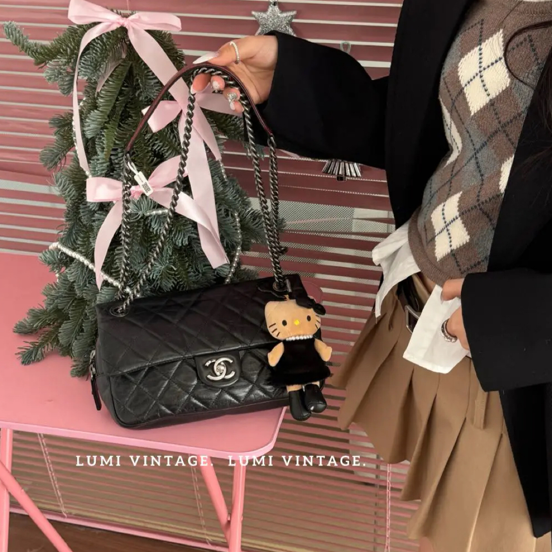 95新 Chanel/香奈儿 黑银菱格纹coco单肩包49131155