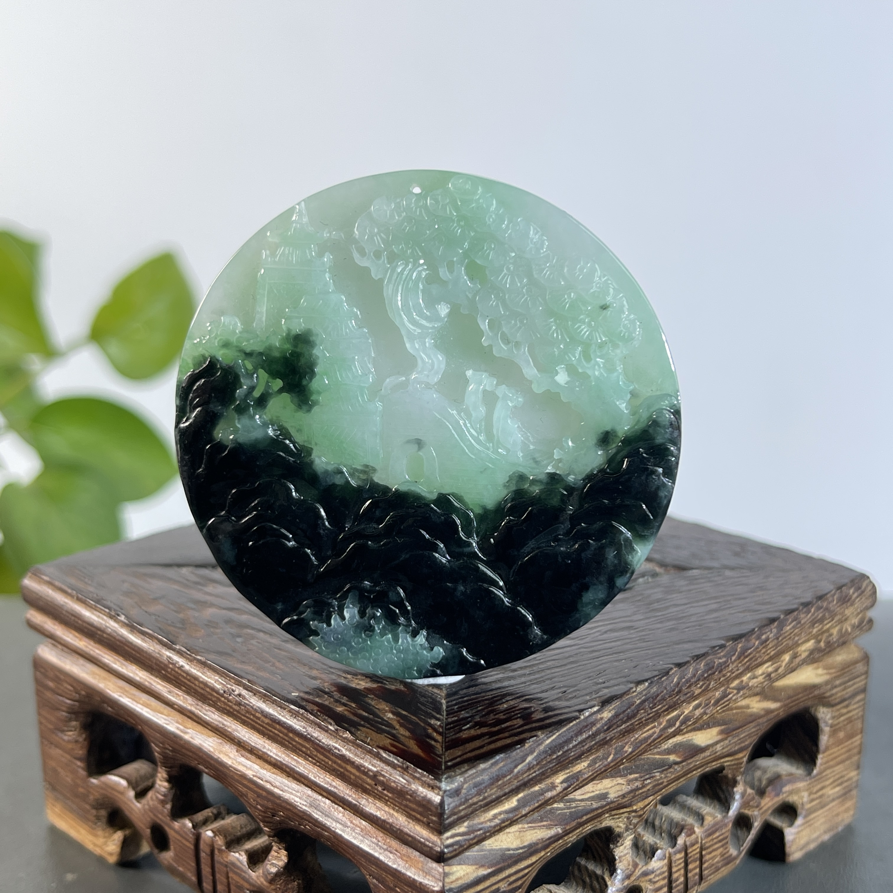 JXW26-45 天然缅甸A货翡翠  山水牌