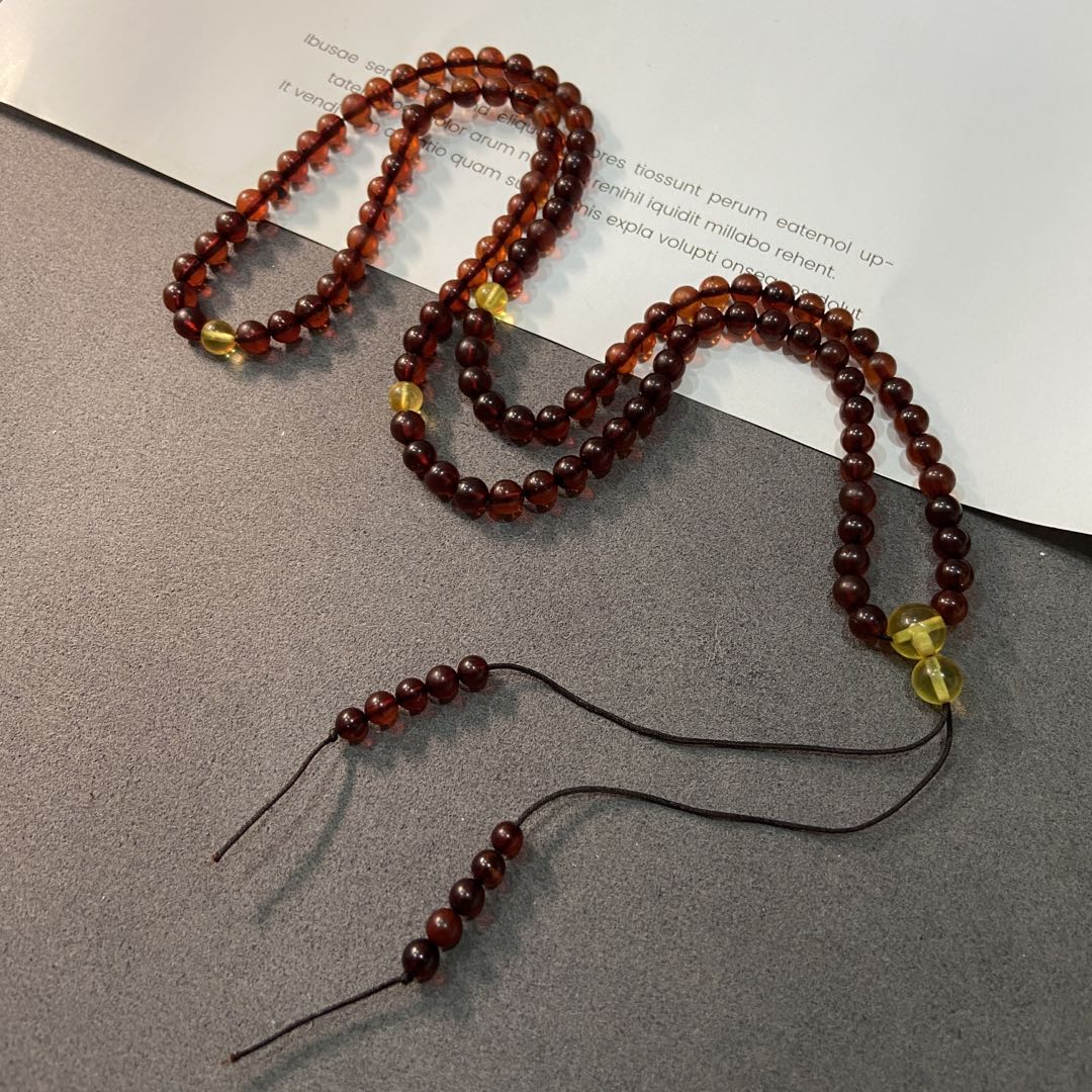 【胖丁珠宝】琥珀毛衣链12-L100P3【多样性发一件】4mm+