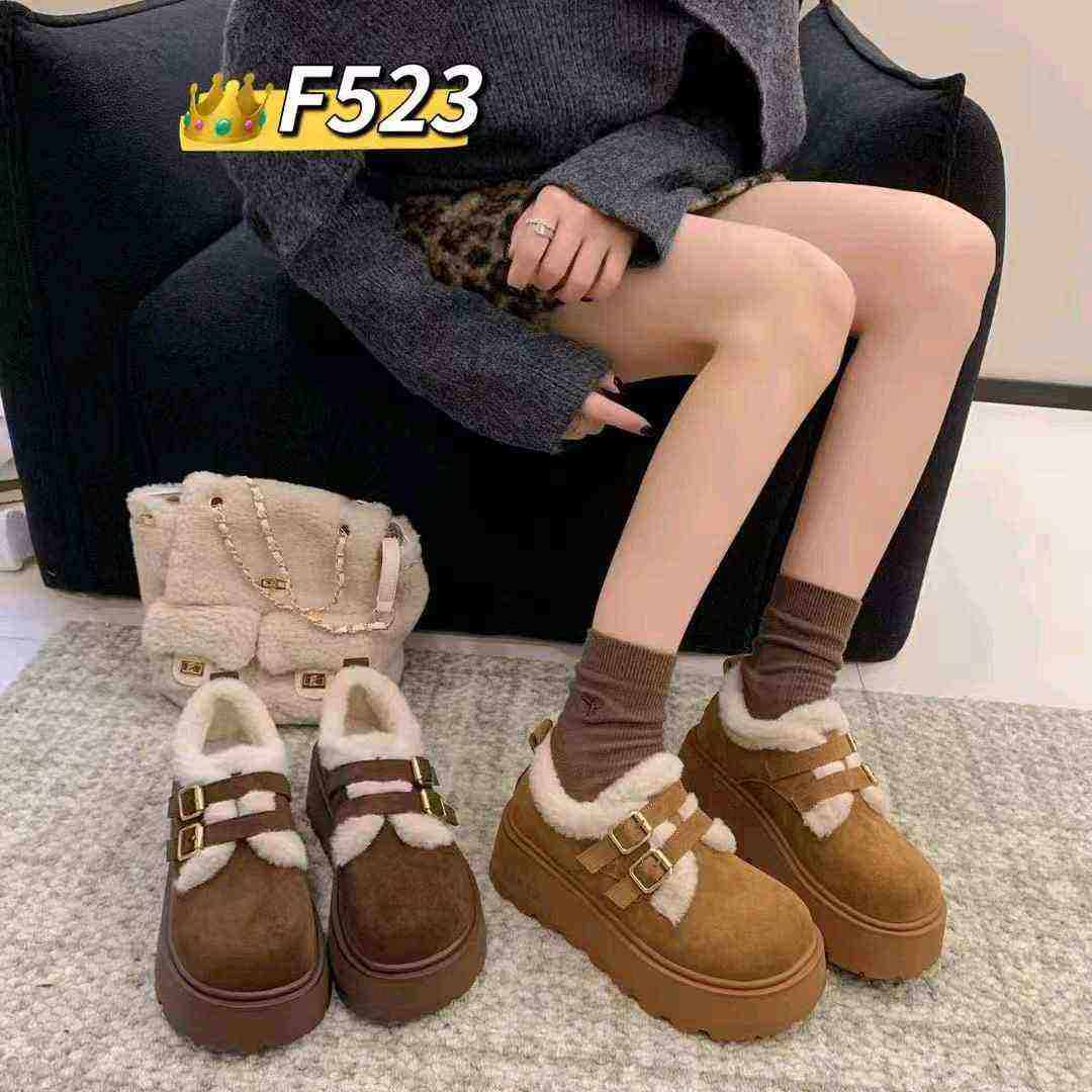 F523女冬季厚底加绒保暖6公分毛毛勃肯鞋新款百搭增高棉鞋