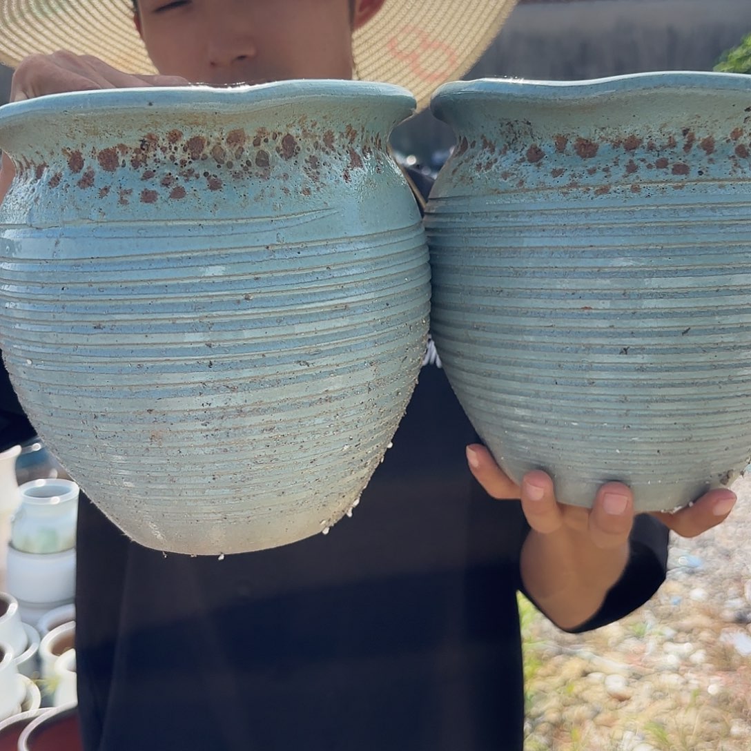 紫砂花盆蓝福利两个口径19高度19