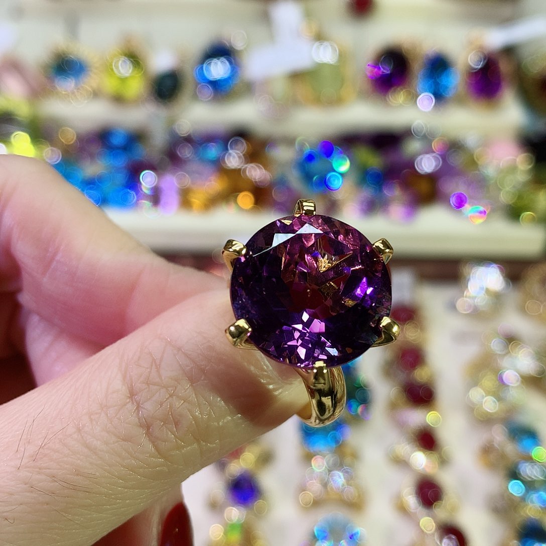 紫晶戒指银S925镀金镶嵌