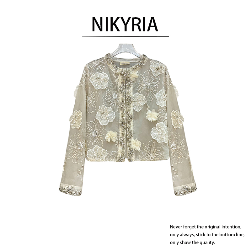 【百花齐放】DL春夏款重工花朵装饰长袖上衣法式轻奢时尚女装