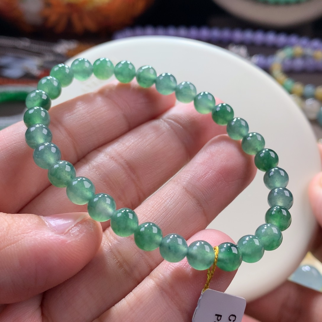 未镶嵌翡翠手链大漏福利款！卡6冰蓝水泛绿飘花单圈