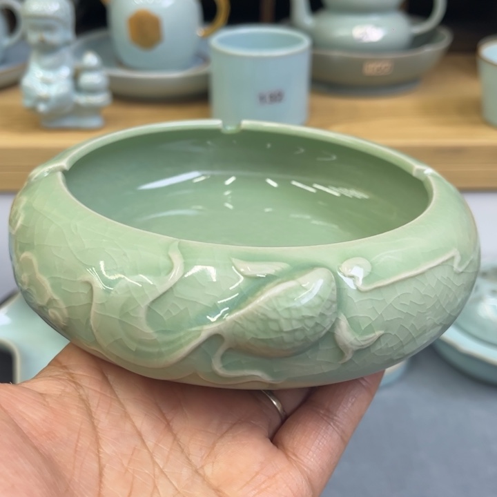 杯子微瑕豆绿半手工