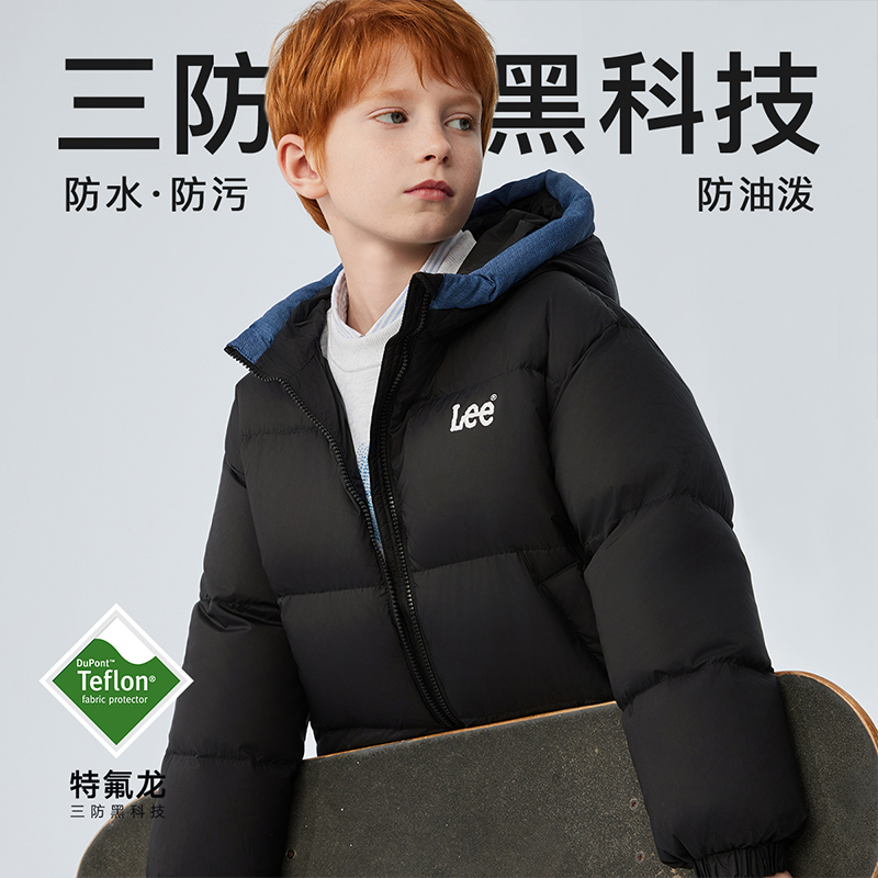 Leekids 2025厚款欧美风短款拉链常规男上衣冬季童装羽绒服