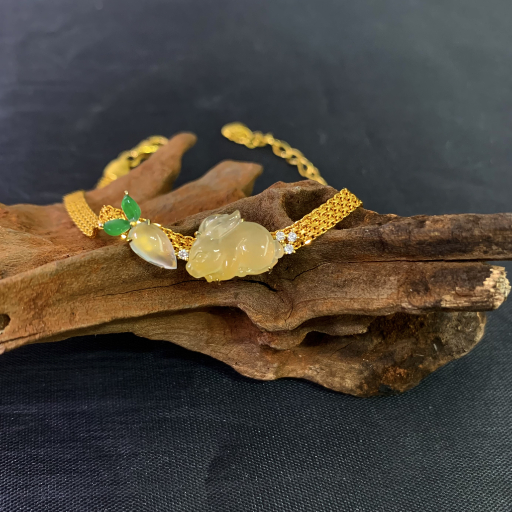 缅甸A货18k金镶翡翠手链