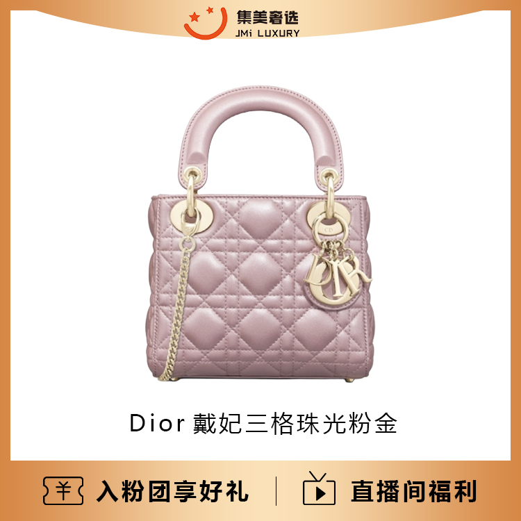 99新 DIOR/迪奥 Dior戴妃三格珠光粉金气质时尚包/AM5419