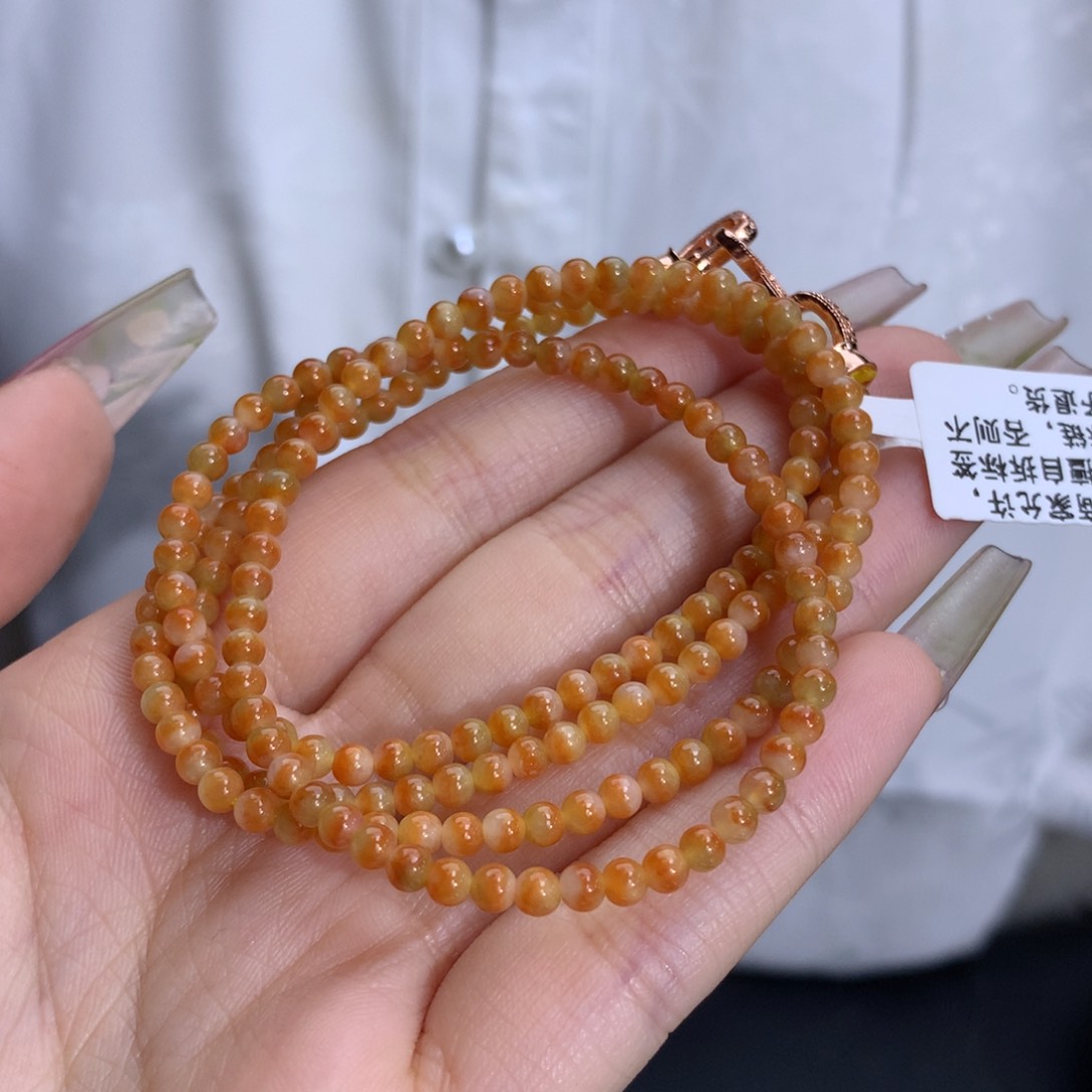 翡翠手链未镶嵌卡3.3冰润鸳鸯橘小米