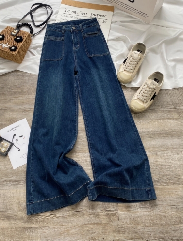 5991-6000阔腿牛仔裤女春夏季新款高腰弹力显瘦宽松垂感秋