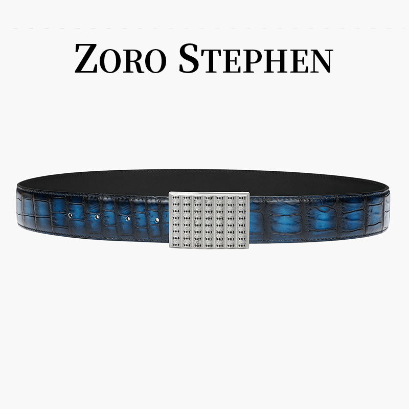 佐罗史蒂芬真鳄鱼手工时尚百搭潮流经典男士腰带纯钢镶钻满钻镀金