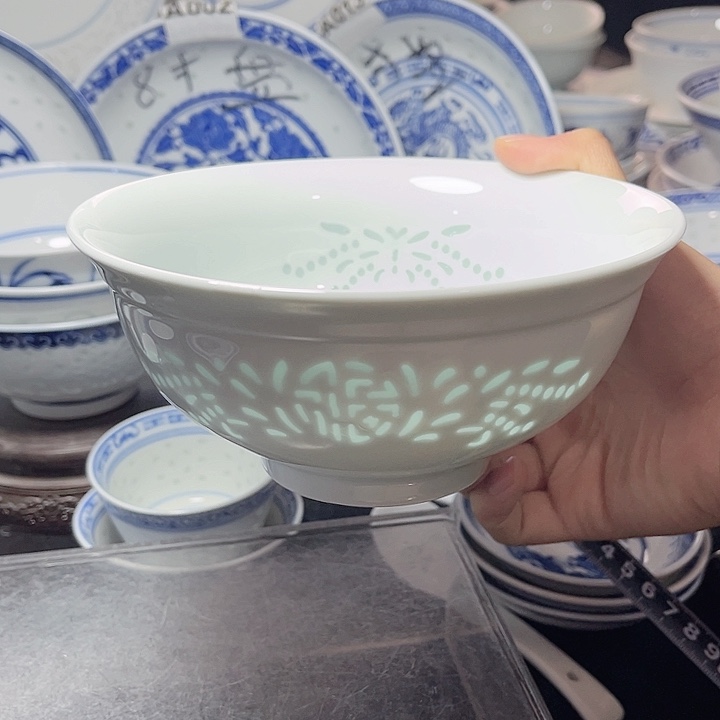 碗素玲珑雕塑福字六寸面碗2个