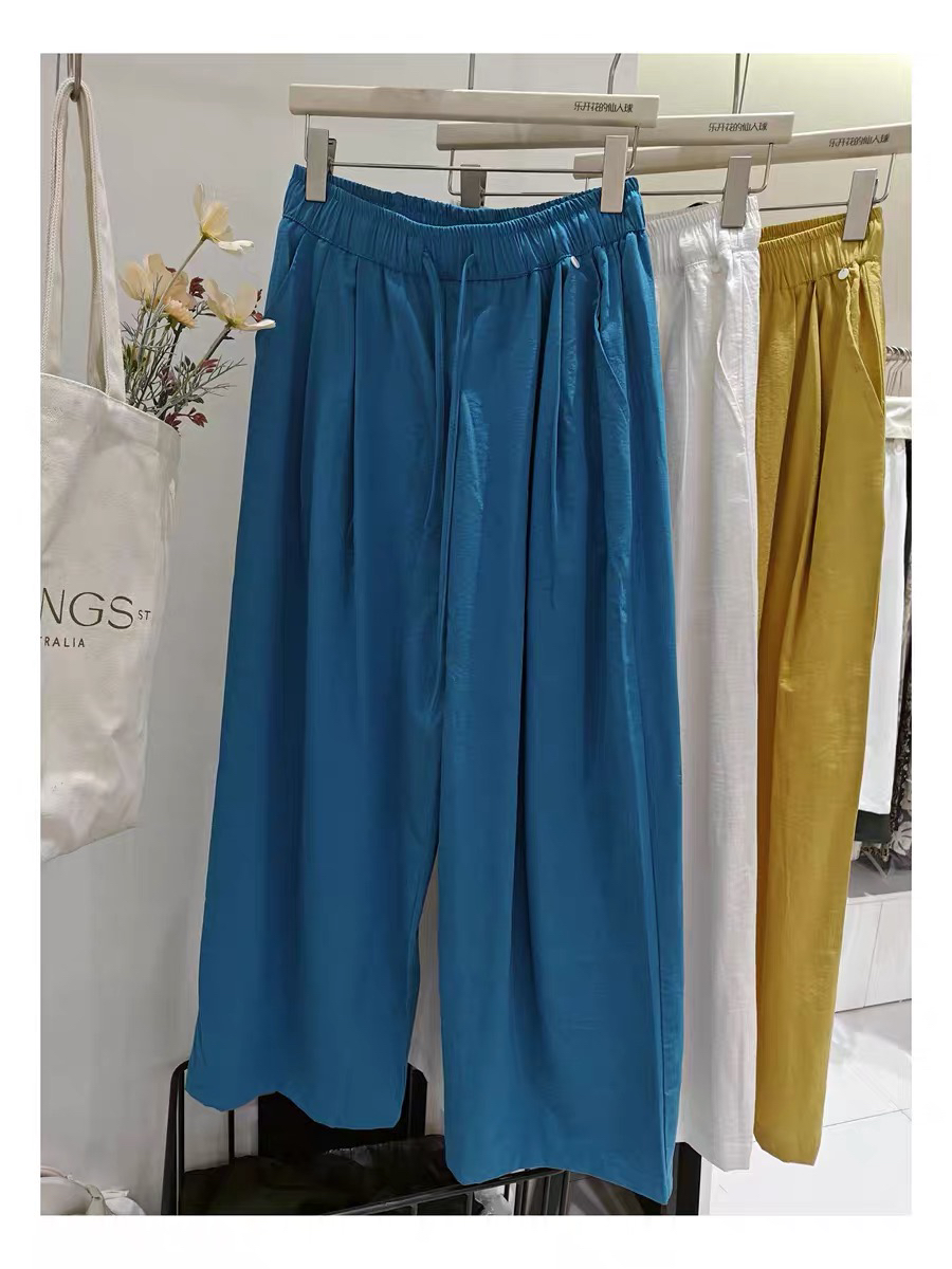 韩系百搭轻薄防晒松紧腰抽绳垂感阔腿休闲裤