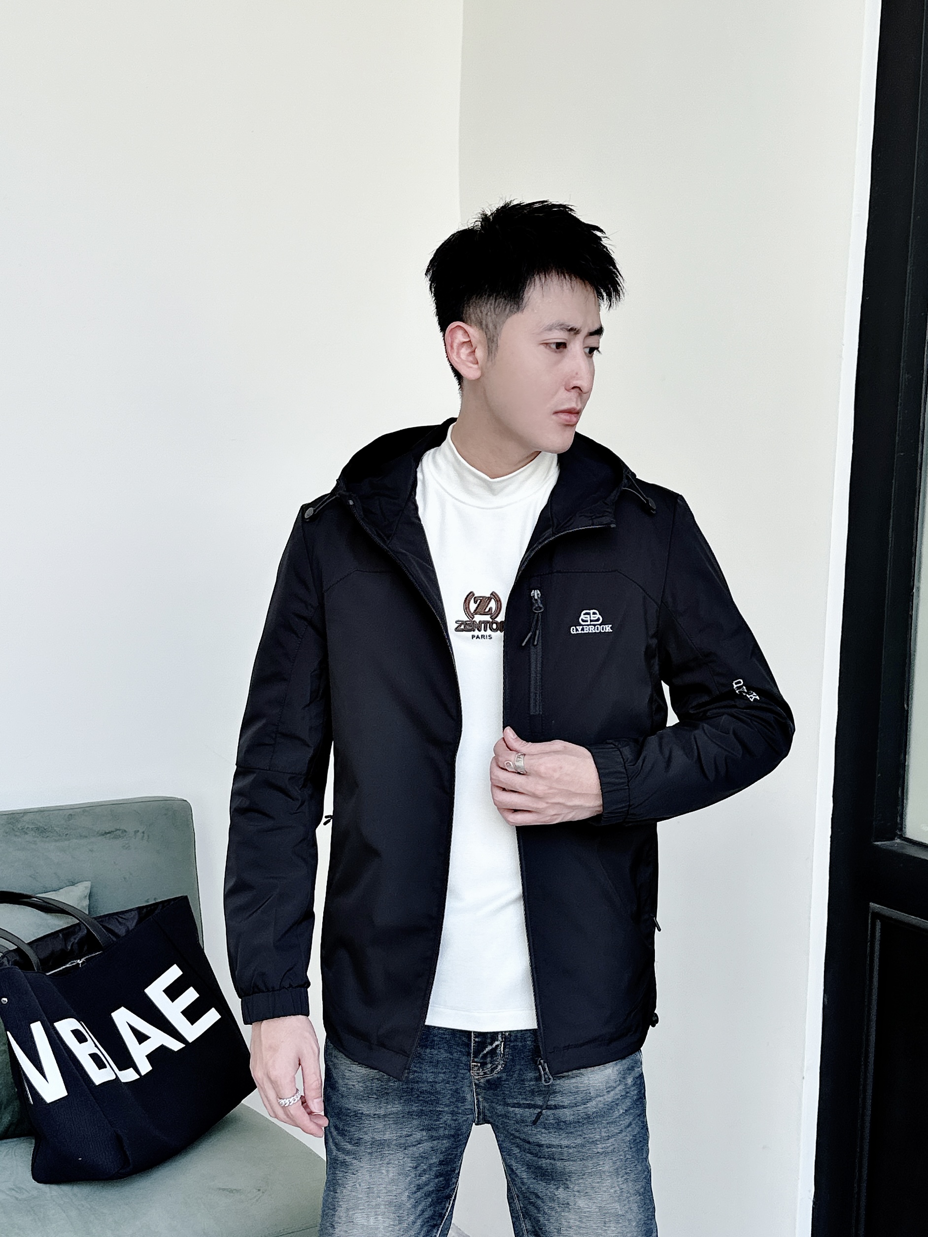 JIANFEI/简妃QYX9005 休闲百搭春季时尚宽松连帽潮流男士外套