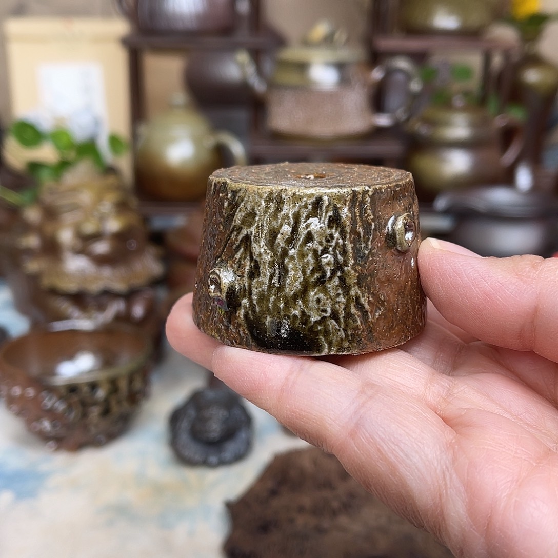 柴烧手作树墩小盖置