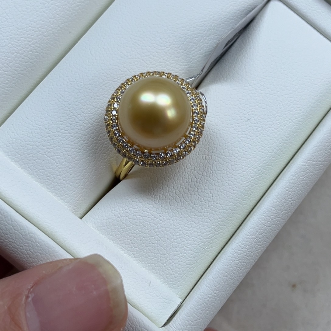 银S925镶嵌戒指海水珍珠12.3mm