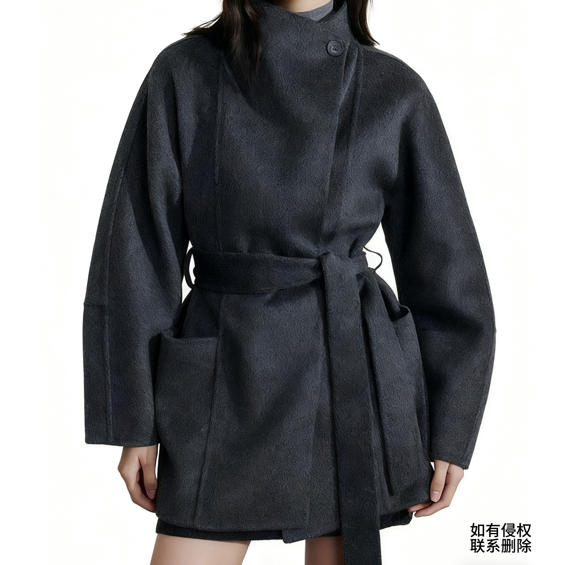 『朱小姐』全羊毛一粒扣荡领大衣  G376