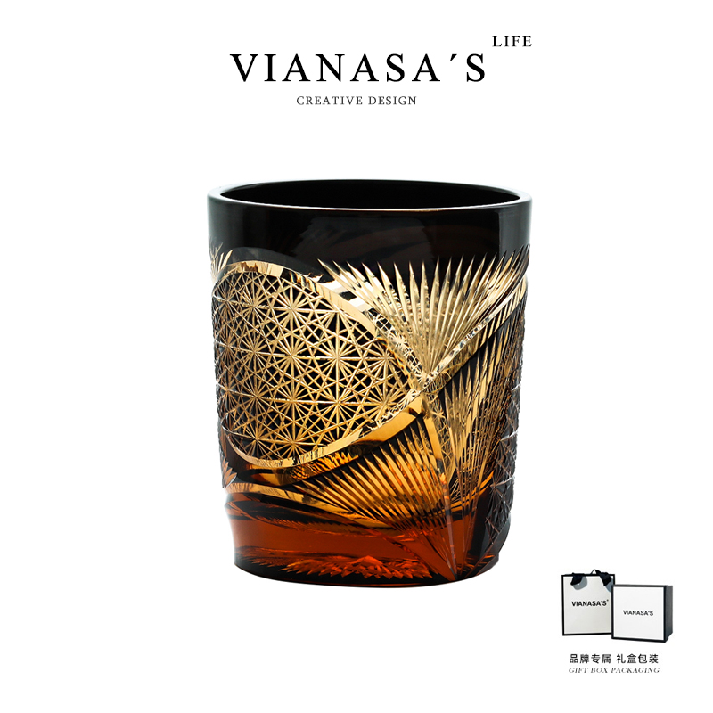 VIANASA'S江户切子复古威士忌酒杯古典杯个性手工水晶玻璃杯礼盒
