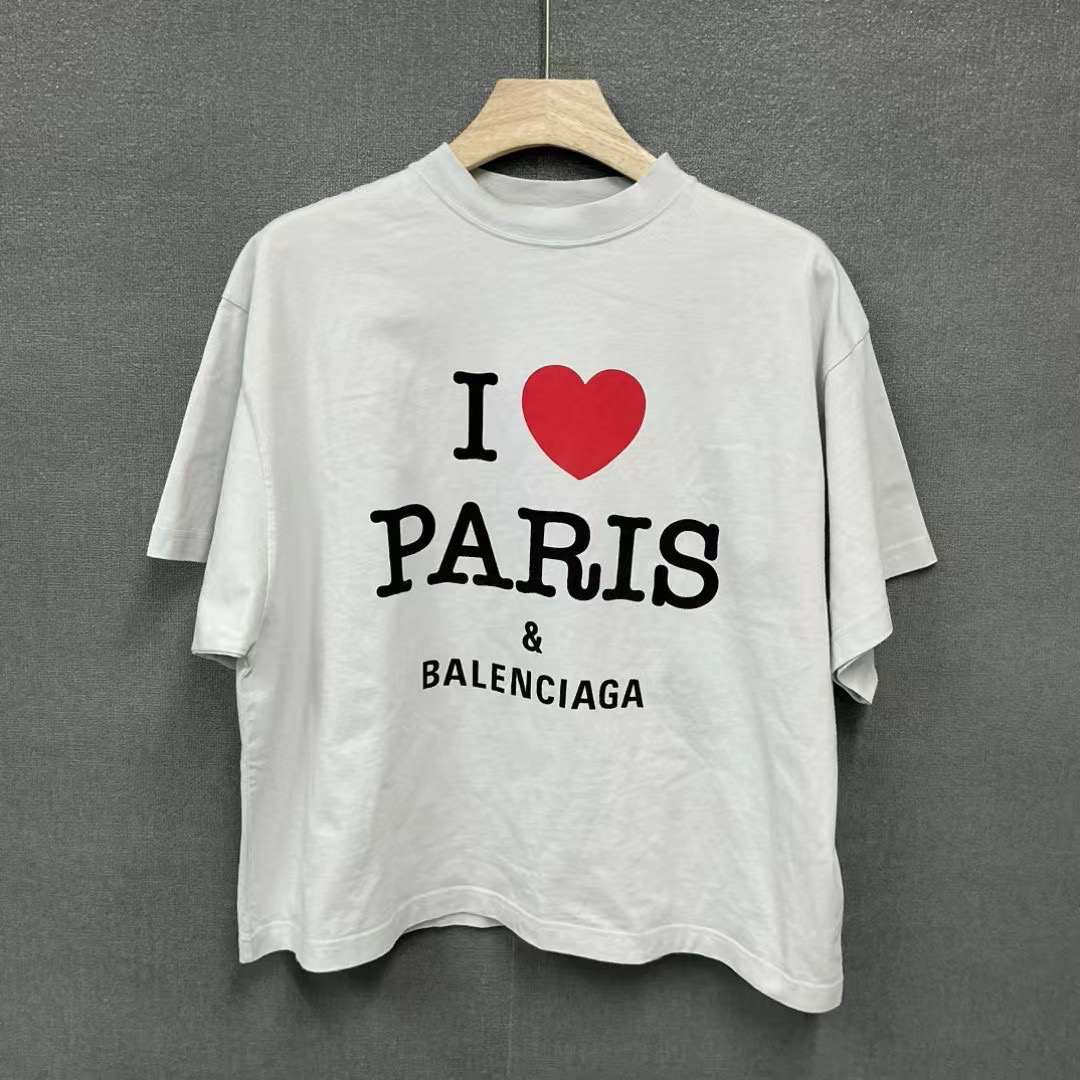 全新未使用 Balenciaga/巴黎世家 Paris限定爱心印花短袖T恤/1码