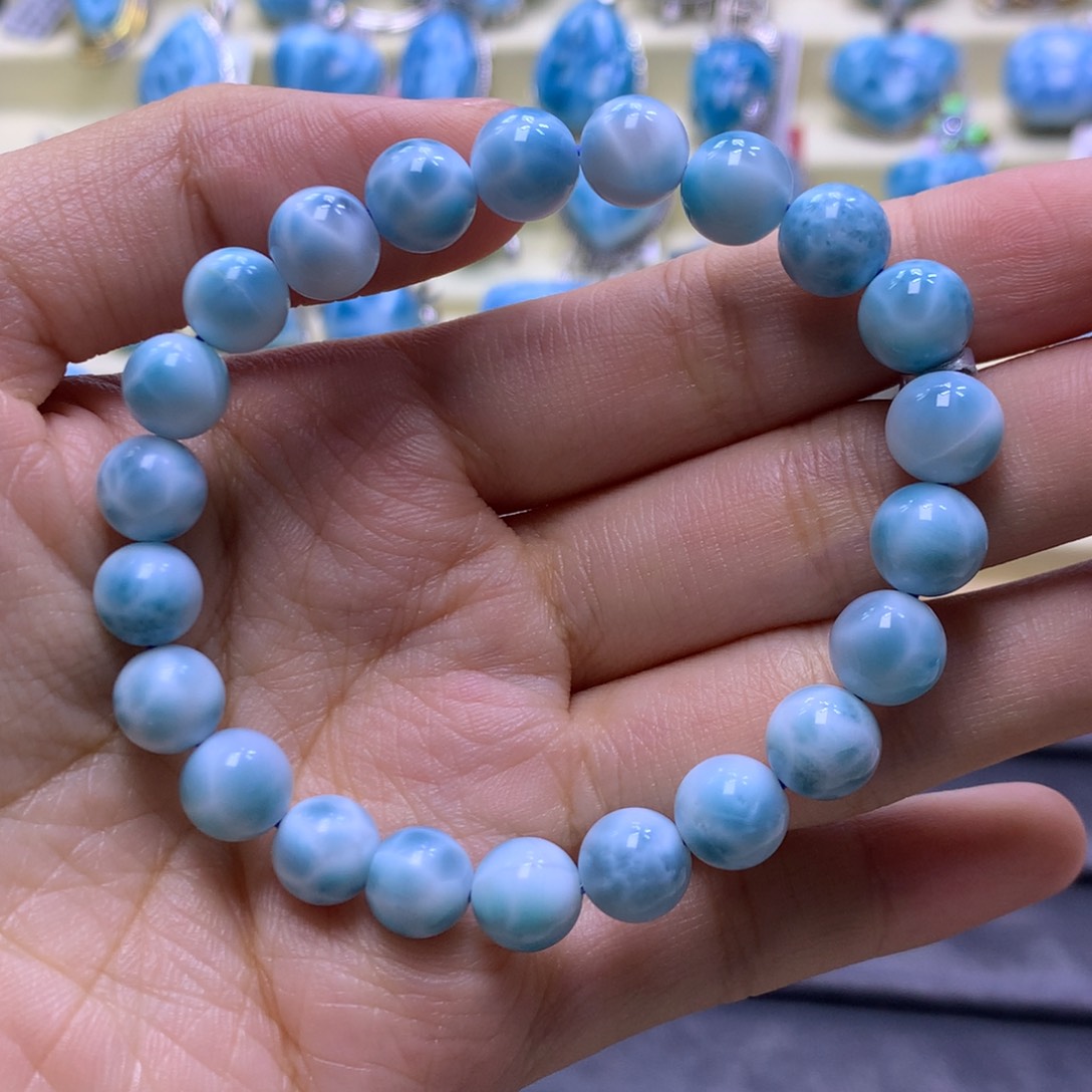 针钠钙石（海纹石）未镶嵌手串8+手串色差略异