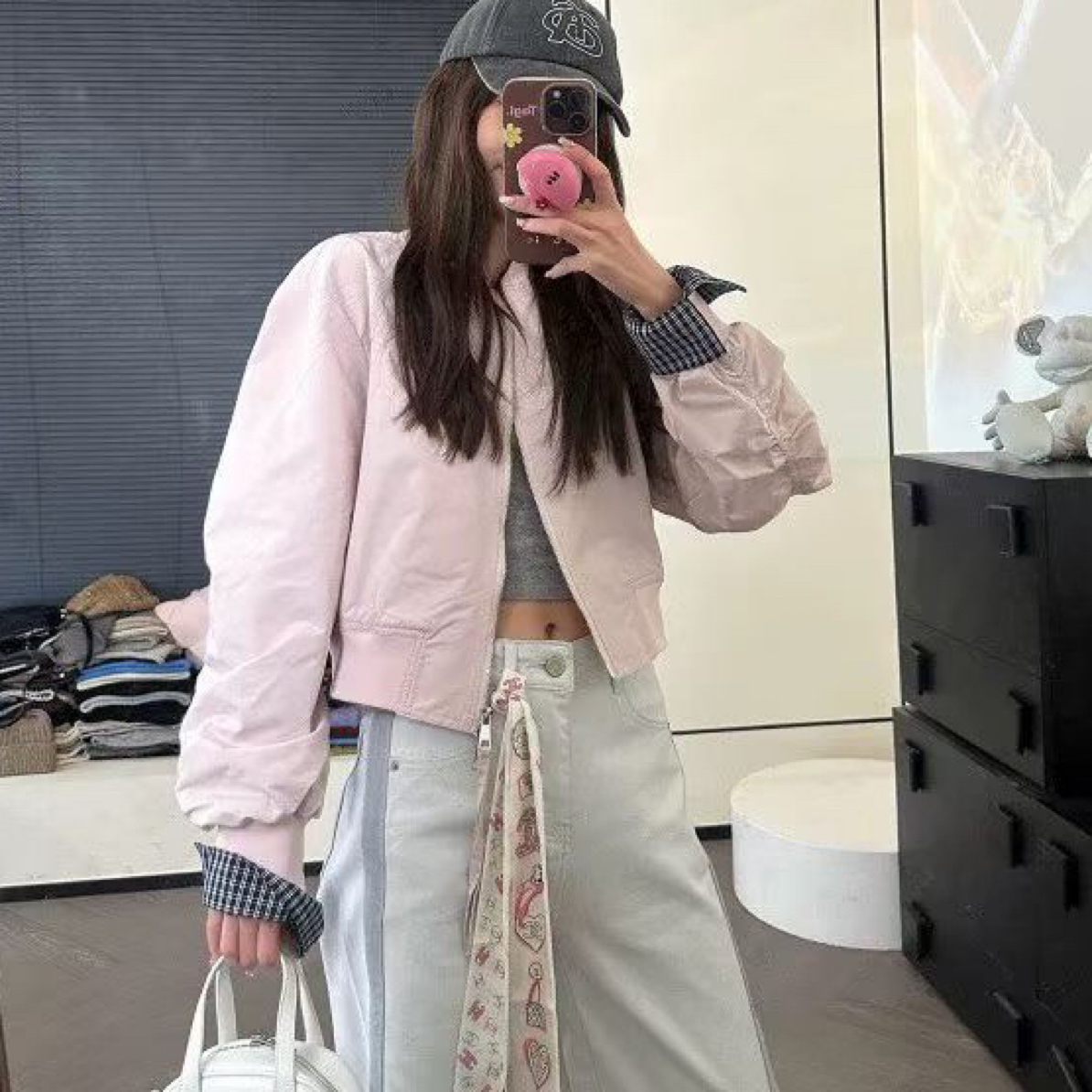 90175#大码港风拼接袖口假两件春秋新款棒球服外套女减龄百搭
