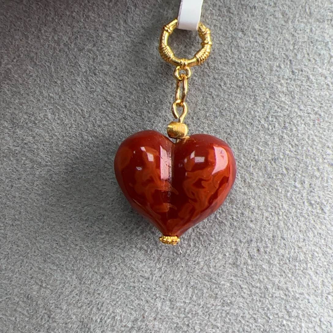 南红玛瑙（牛血火焰屁桃爱心15*17）多样性发一银S925镶