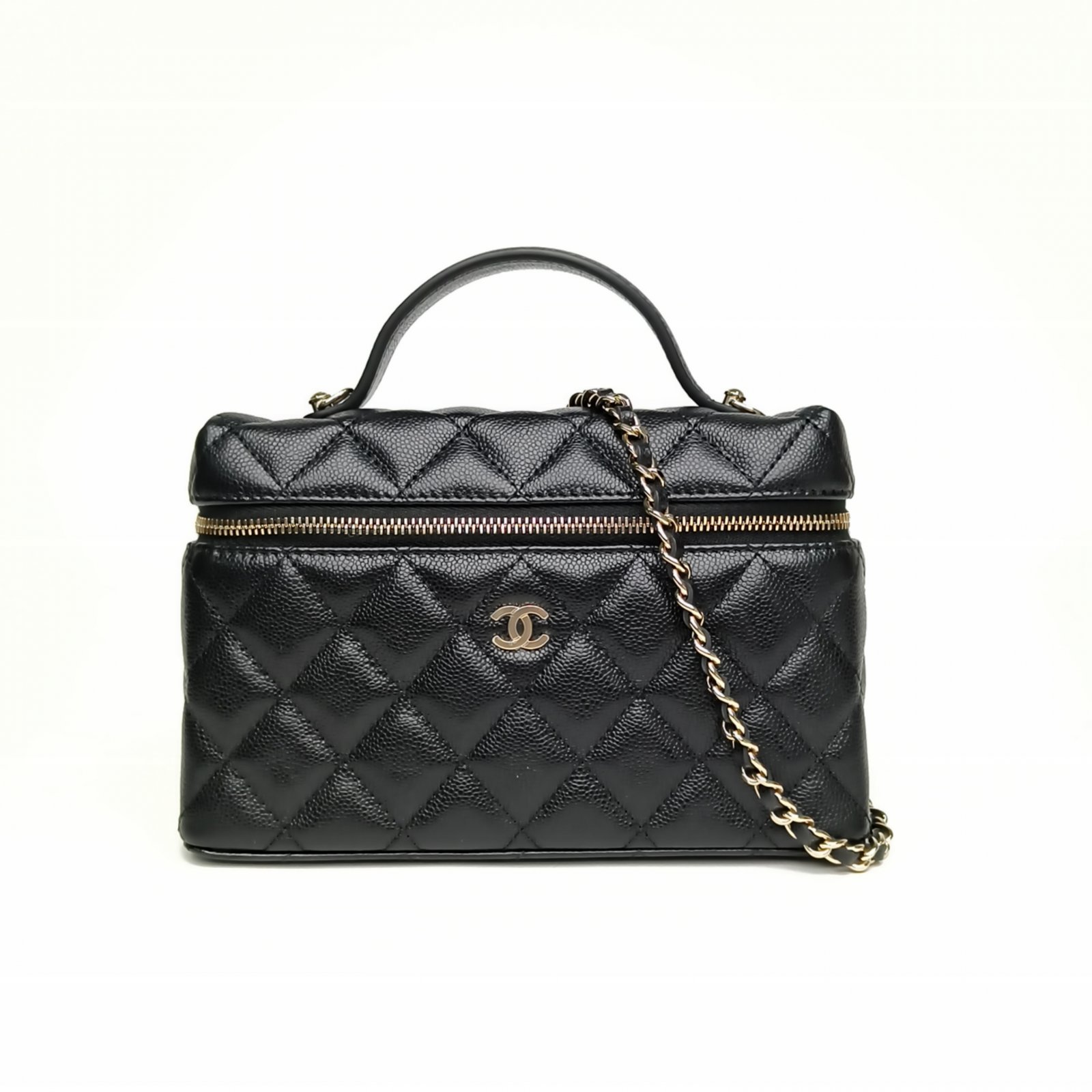 99新 Chanel/香奈儿 【娇】25C 饭盒包 黑色 荔枝皮革C 镭射标 