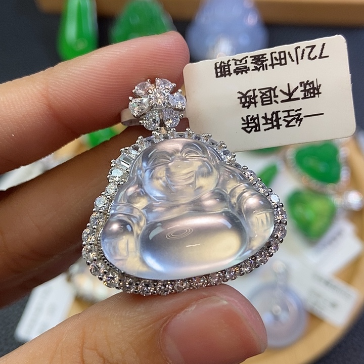 石英质玉银S925镶嵌颈饰佛公吊坠
