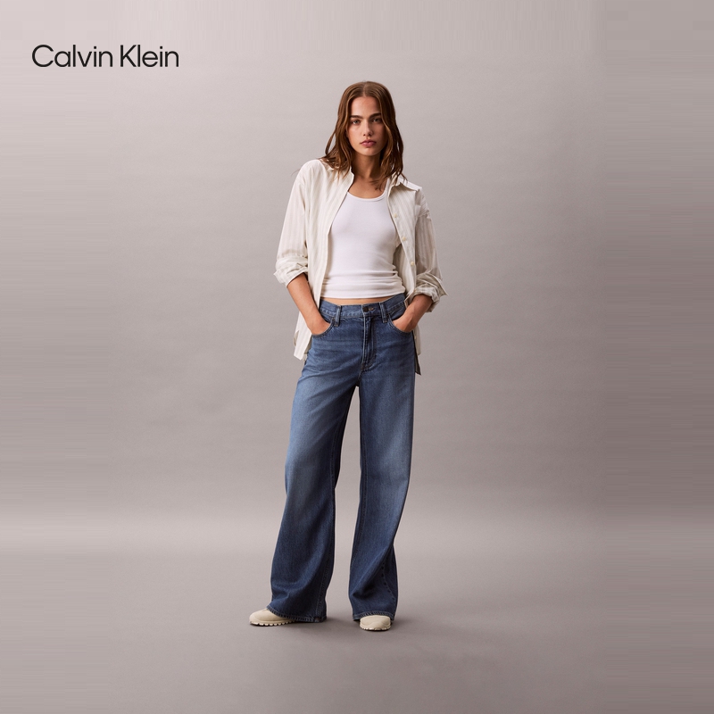 CK Jeans25春夏女美式复古莱赛尔混纺垂感高腰阔腿牛仔裤47C752G