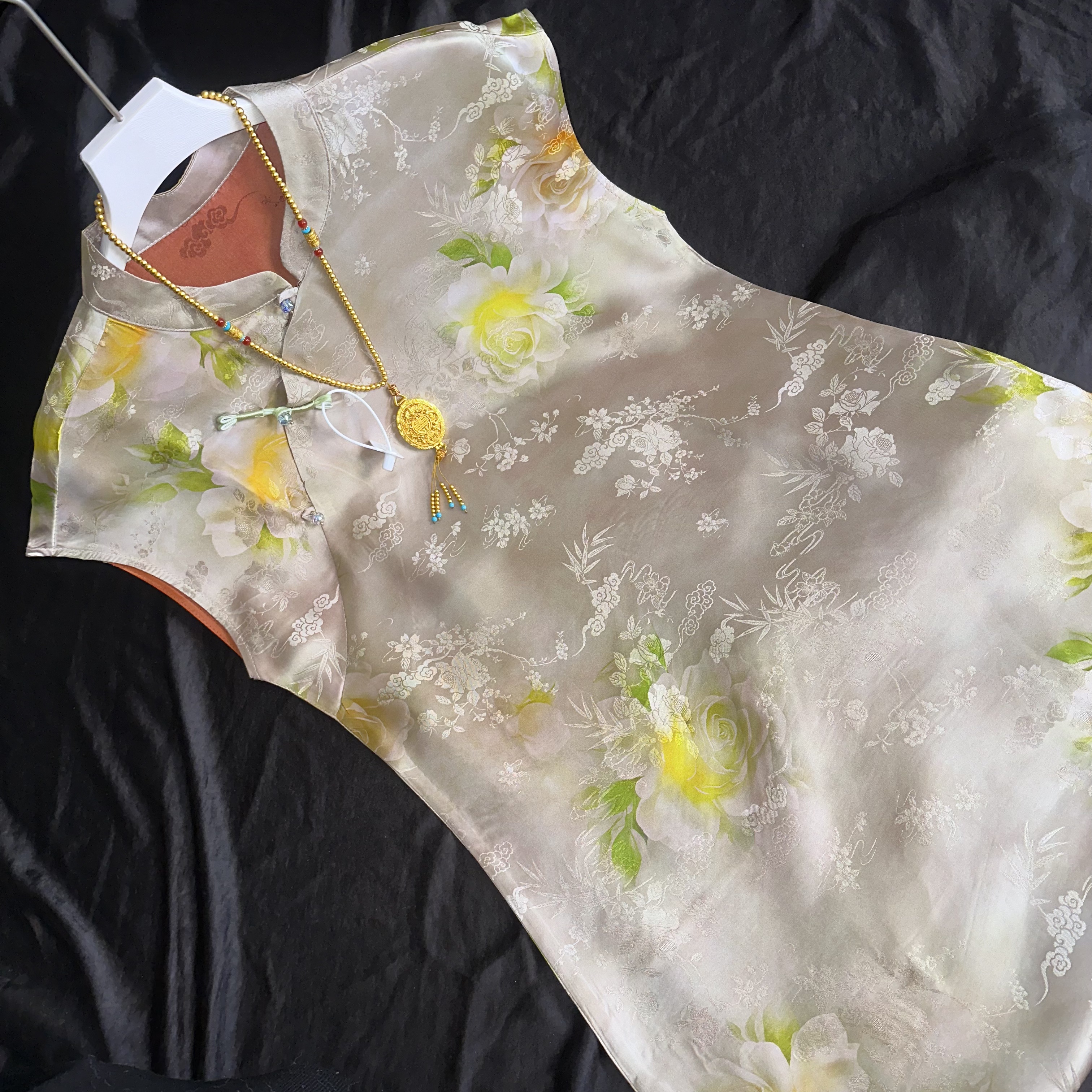 0333-常熟新中式（绿野仙踪）气质百搭奥黛无袖显瘦显白老料连衣裙