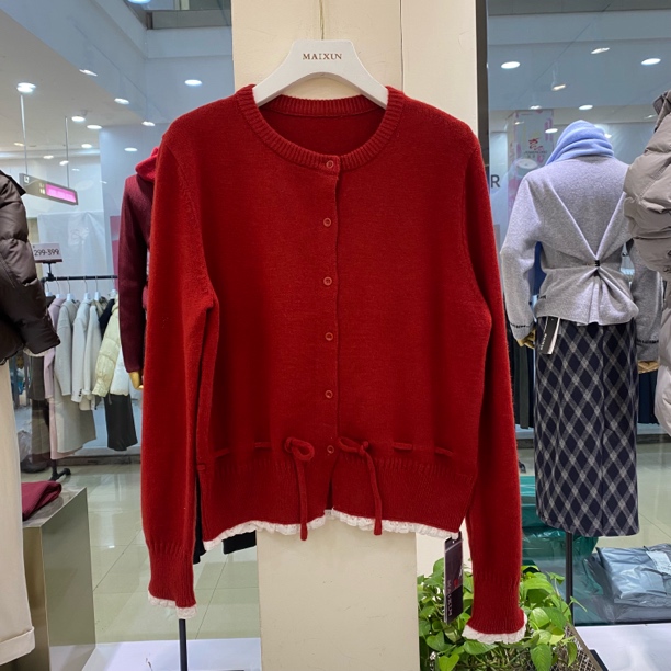 麦寻26春新款马年红色本命年针织开衫毛衣mykat04y