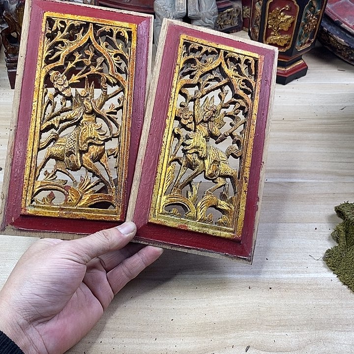 香榧木茶室空间老木雕花板