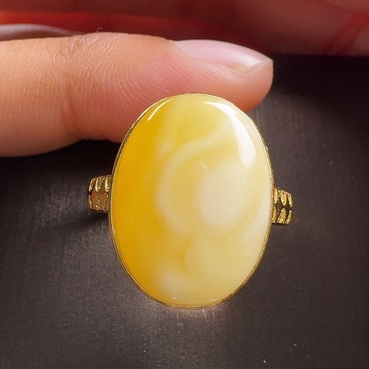 蜜蜡银S925镶嵌戒指戒指