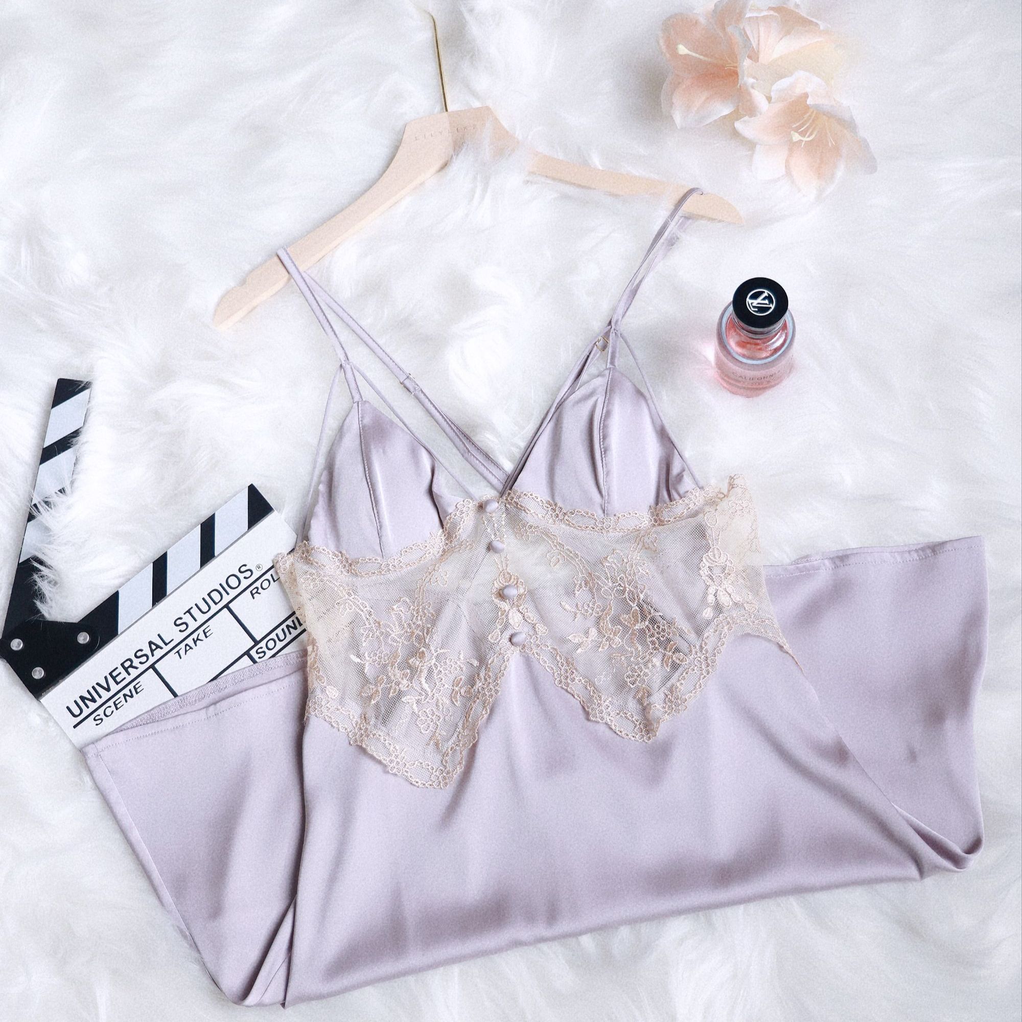 “宛碧”甜美蕾丝加胸垫睡衣聚拢露背吊带睡裙家居服套装