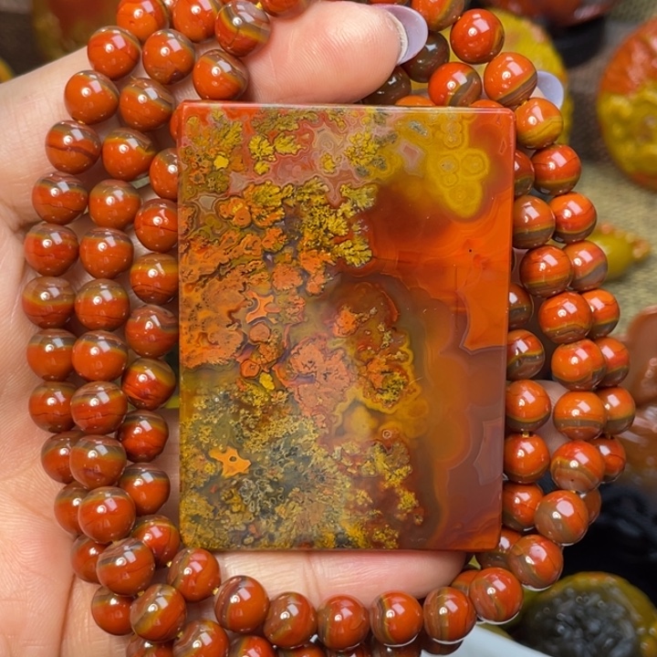 玛瑙/玉髓未镶嵌珠宝奇石平安无事牌鸽血红108粒