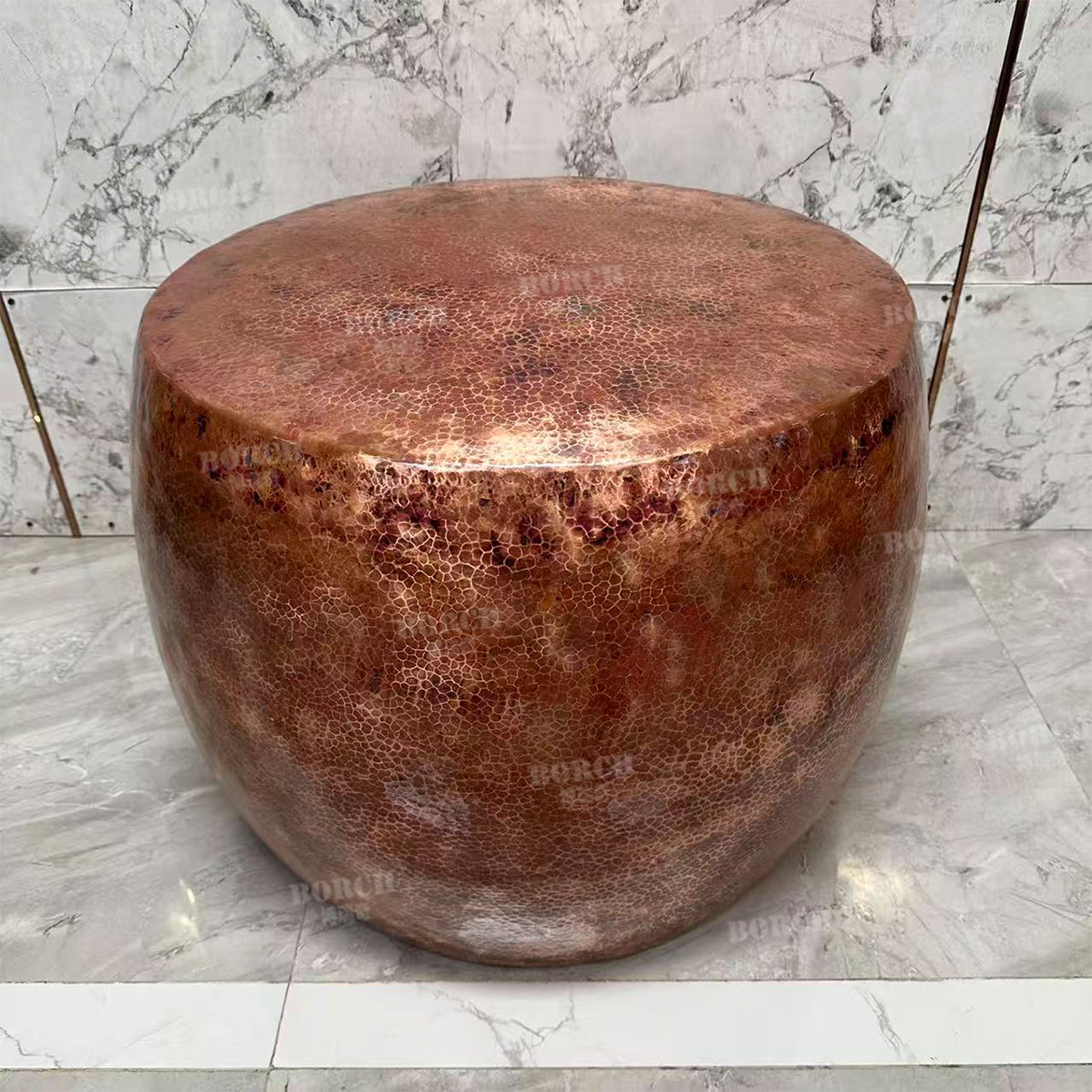 博瑞奇复古手工锻打紫铜茶几民宿铜艺圆形咖啡桌客厅圆几07436