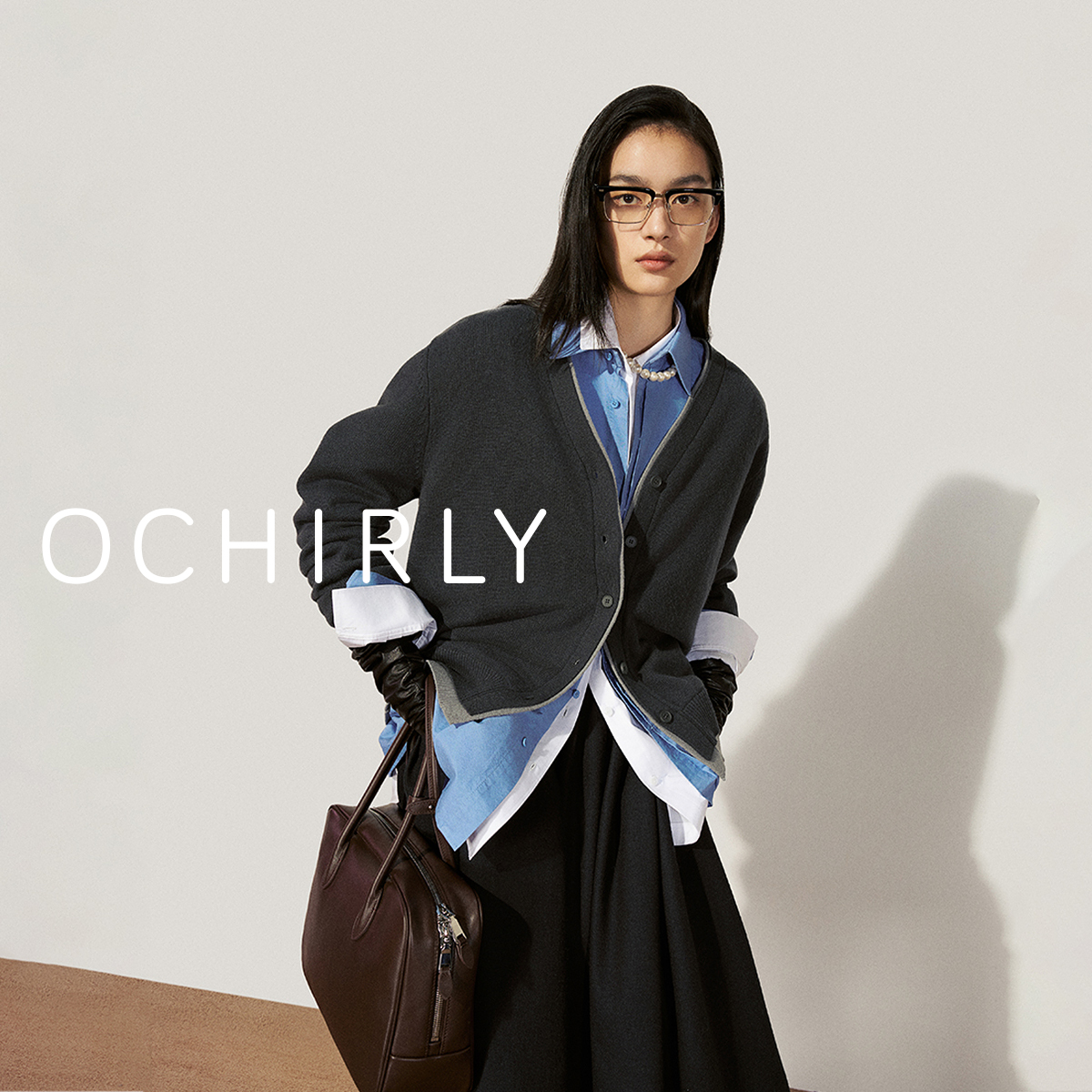 OCHIRLY欧时力 澳大利亚进口羊毛针织外套女开衫撞色2025春季新品