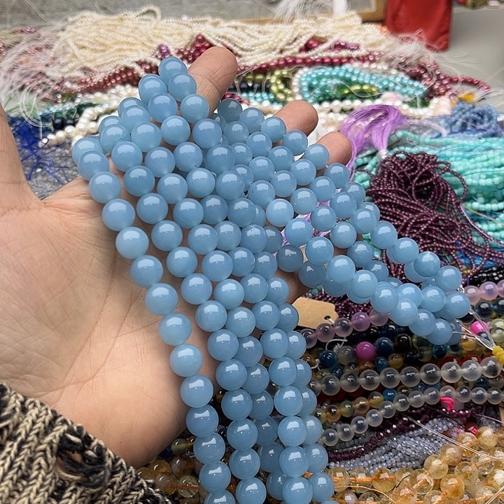 玛瑙/玉髓珠宝半成品未镶嵌一条10mm海蓝宝