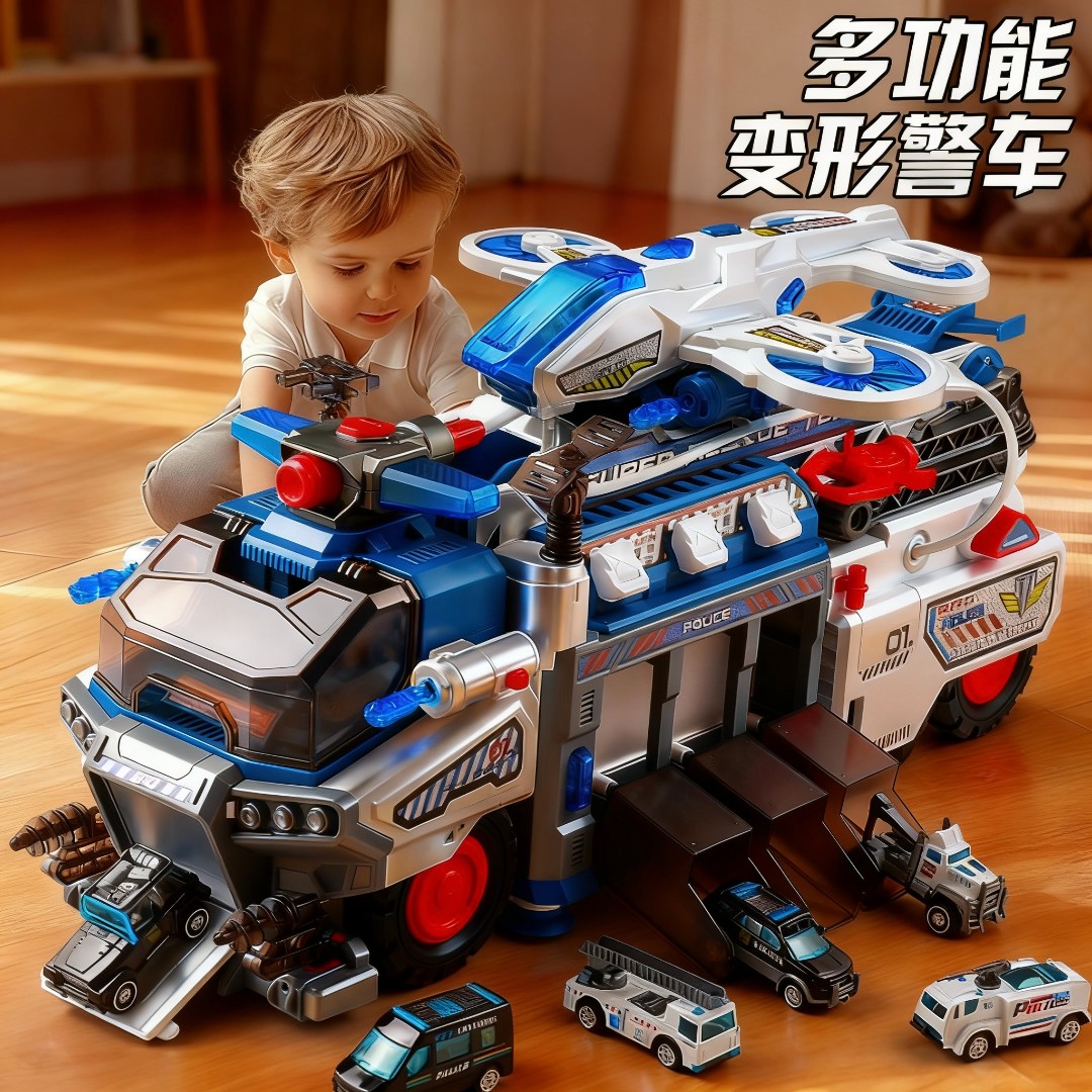 山姆多功能救援消防车玩具大号警车合金声光喷水弹射轨道益智男孩