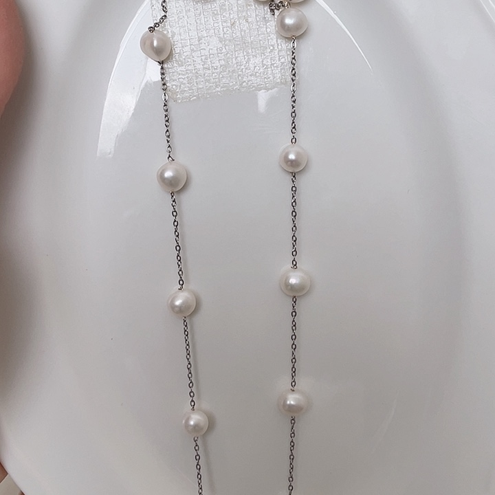 颈饰淡水珍珠钛钢48厘米大小石头满天星