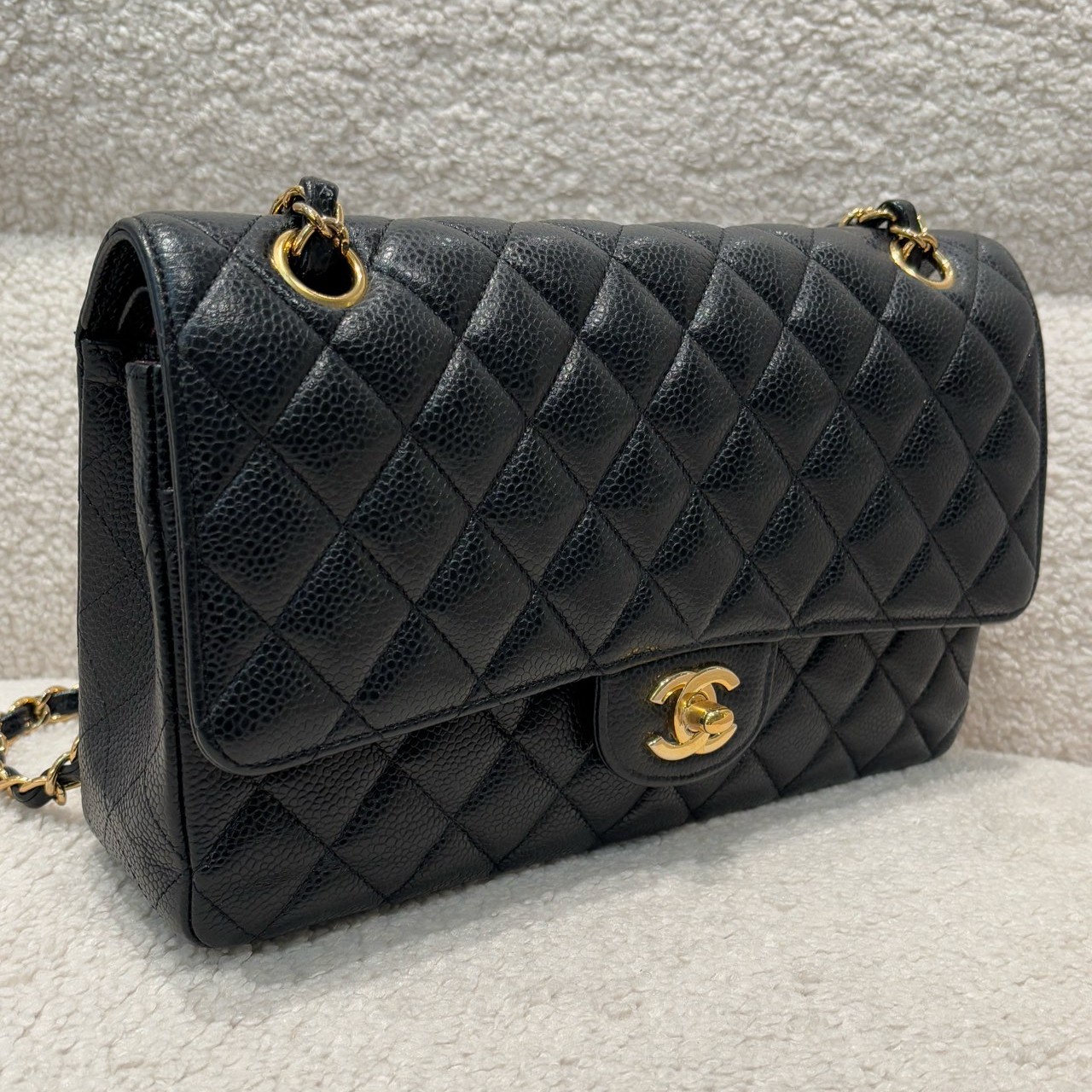 99新 Chanel/香奈儿 cf 黑金荔枝纹链条包中号 29开